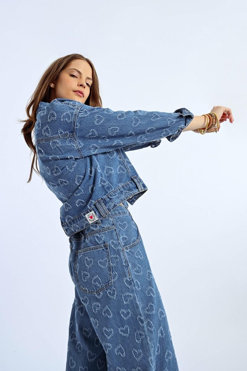 molly bracken Veste en jean à motif cœur