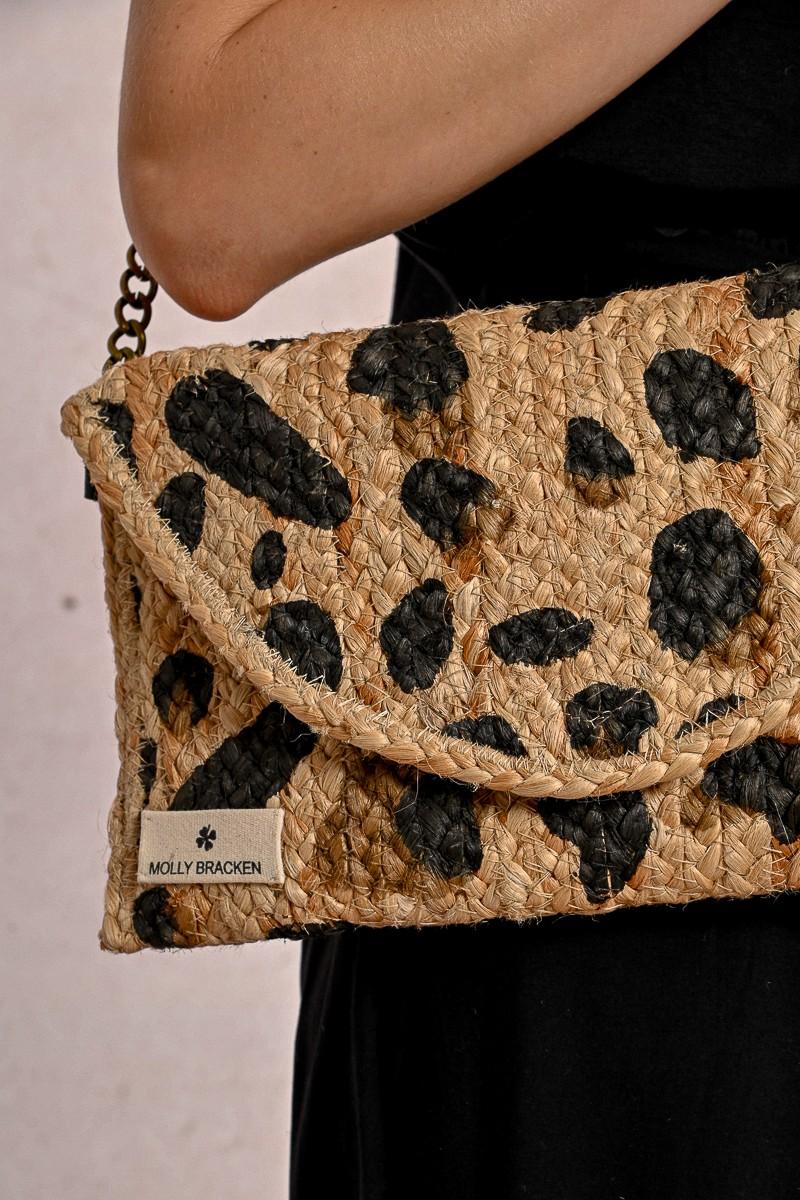 Molly Bracken Pochette à Clip En Paille Motif Léopard