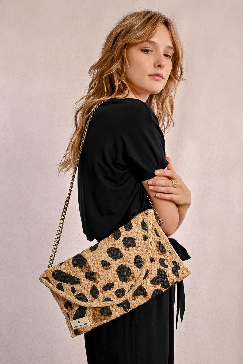 Molly Bracken Pochette à Clip En Paille Motif Léopard