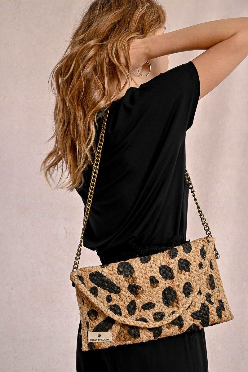 Molly Bracken Pochette à Clip En Paille Motif Léopard