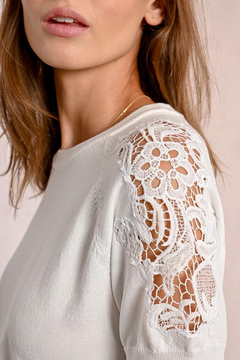 Molly Bracken Pull En Maille Manches Courtes En Dentelle