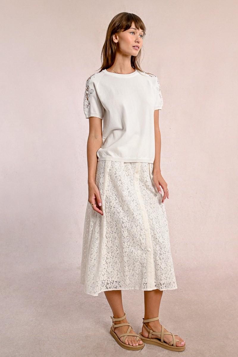 molly bracken Pull en maille manches courtes en dentelle