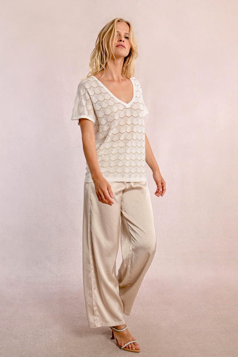 molly bracken Pull en maille manches courtes en semi-transparence