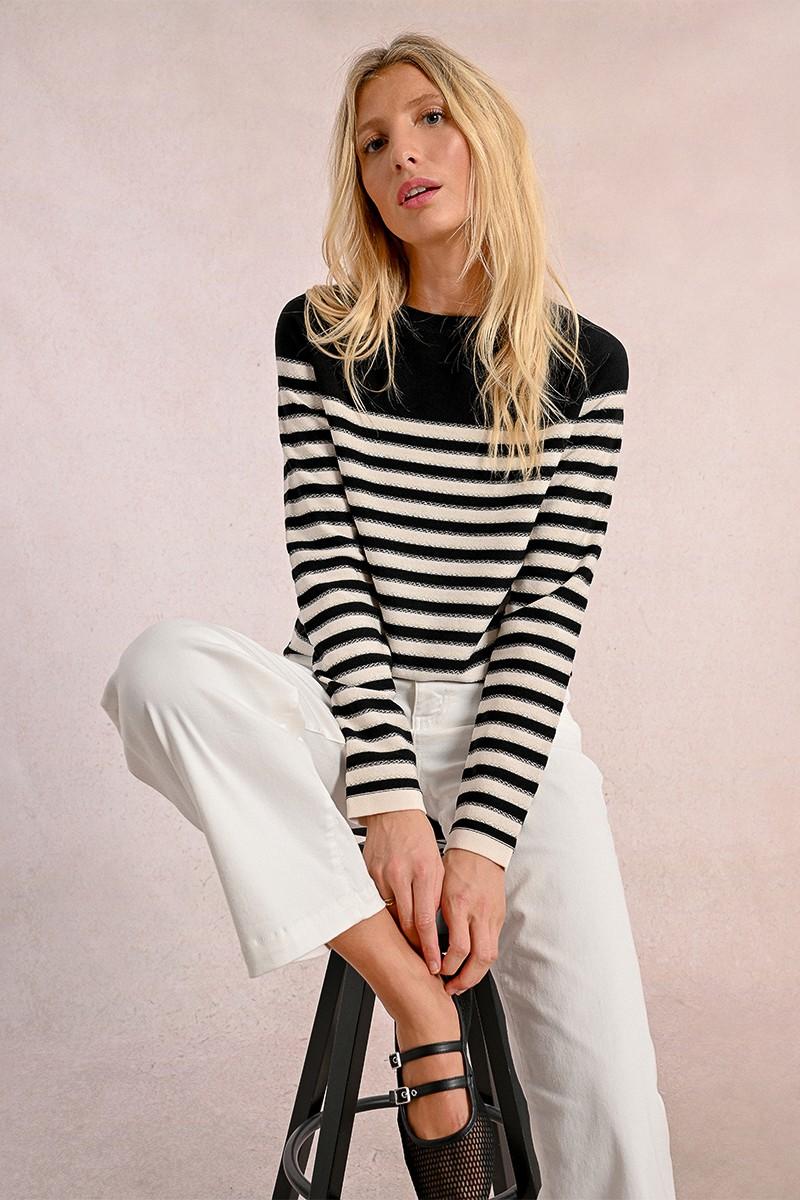 Molly Bracken Pull En Maille Manches Longues Marinière