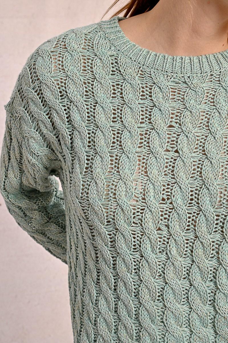 Molly Bracken Pull En Maille Torsadé Manches Longues