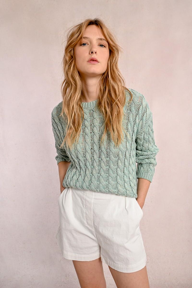 Molly Bracken Pull En Maille Torsadé Manches Longues