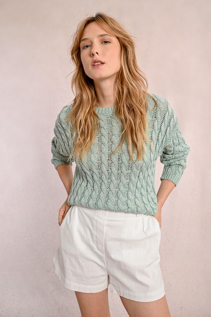 Molly Bracken Pull En Maille Torsadé Manches Longues