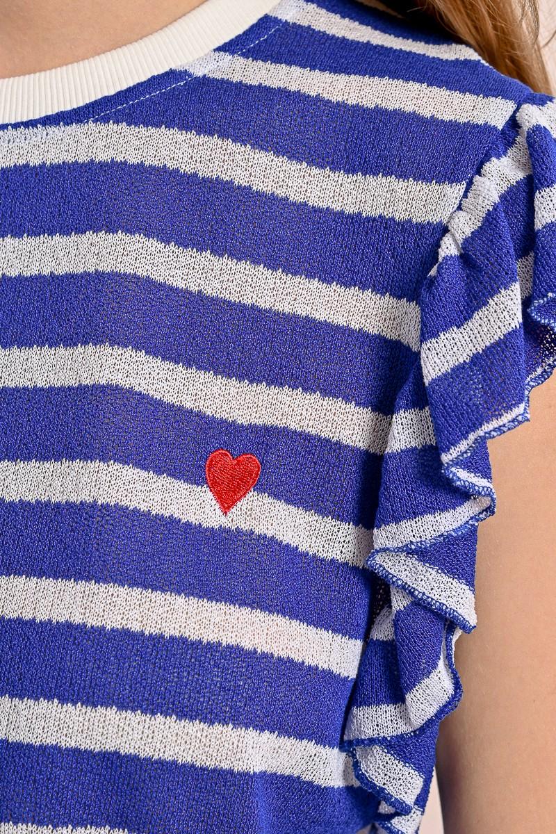 Molly Bracken T-shirt Marinière Avec Manches Volantées