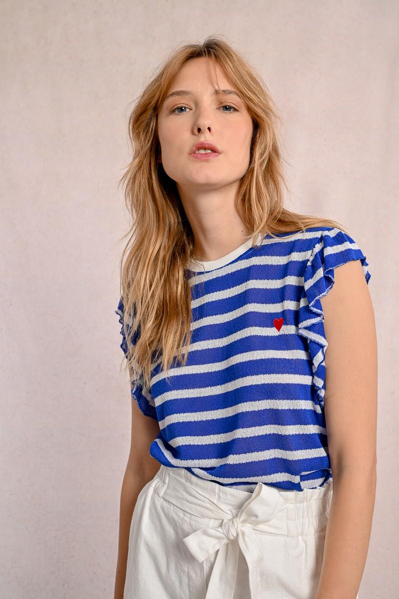 Molly Bracken T-shirt Marinière Avec Manches Volantées