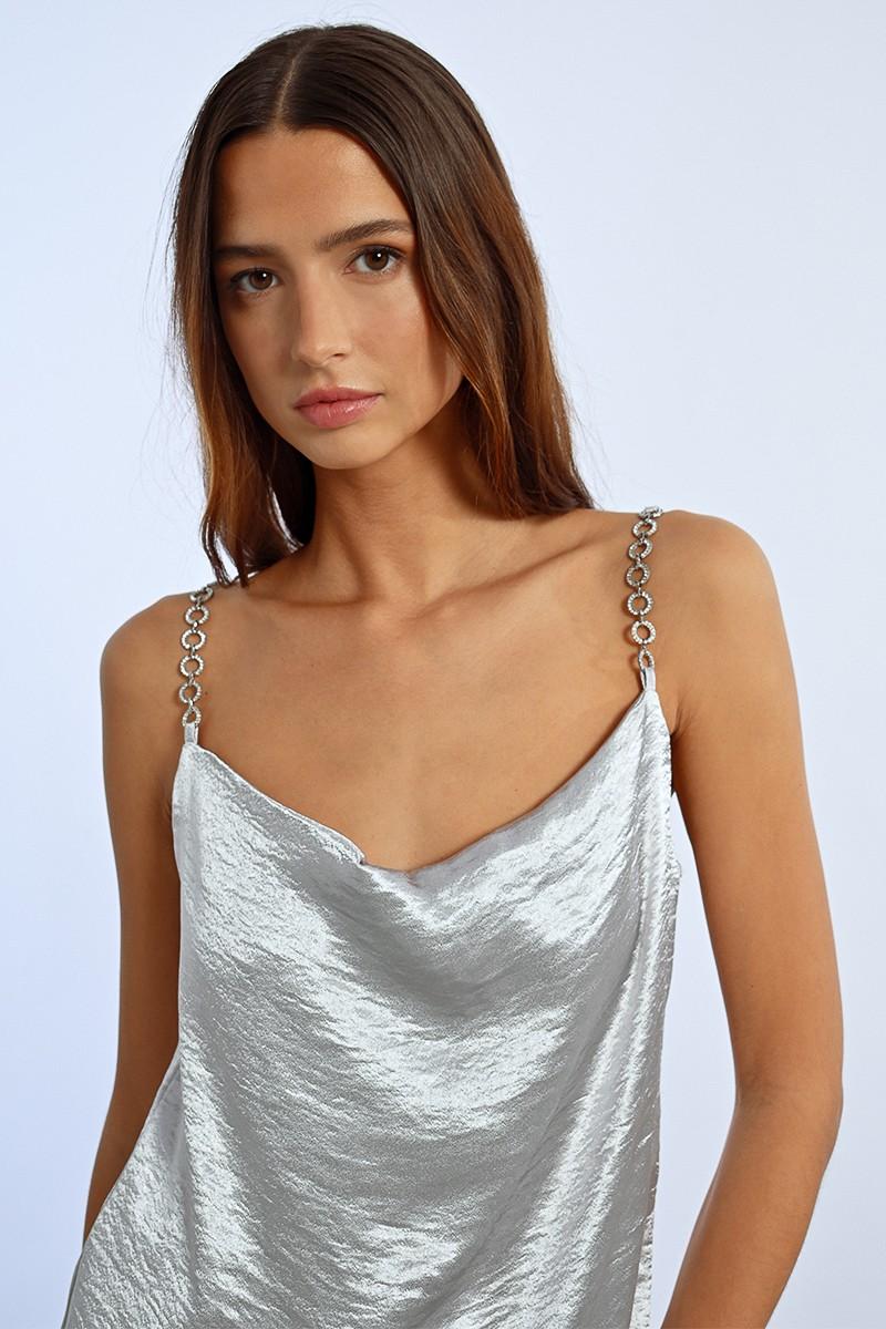 molly bracken Top à bretelles à strass effet satiné