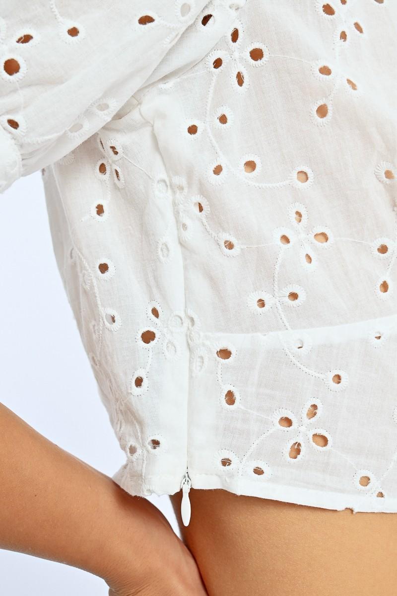 Molly Bracken Top Manches Ballons à Broderies Anglaises