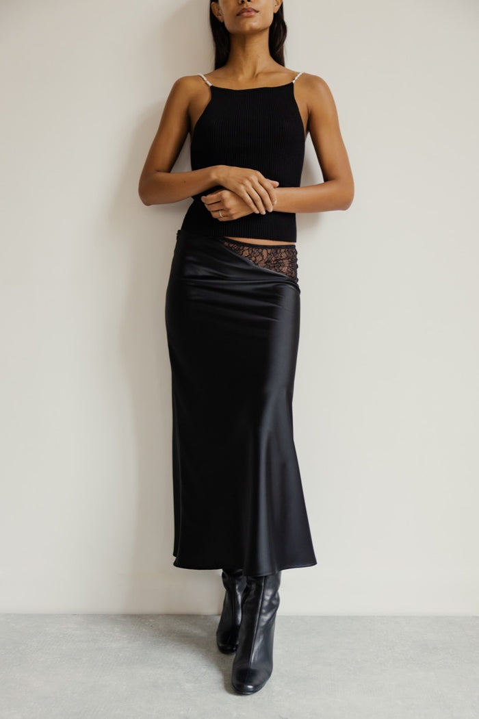 musier paris jupe midi en satin curzola