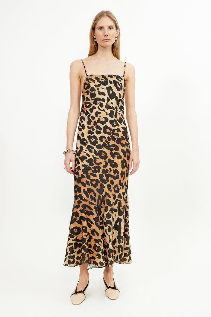 musier paris robe longue imprimée fauve