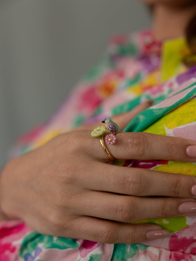 Nach Bijoux Bague Ajustable Colibri D'Anna Et Fleurs