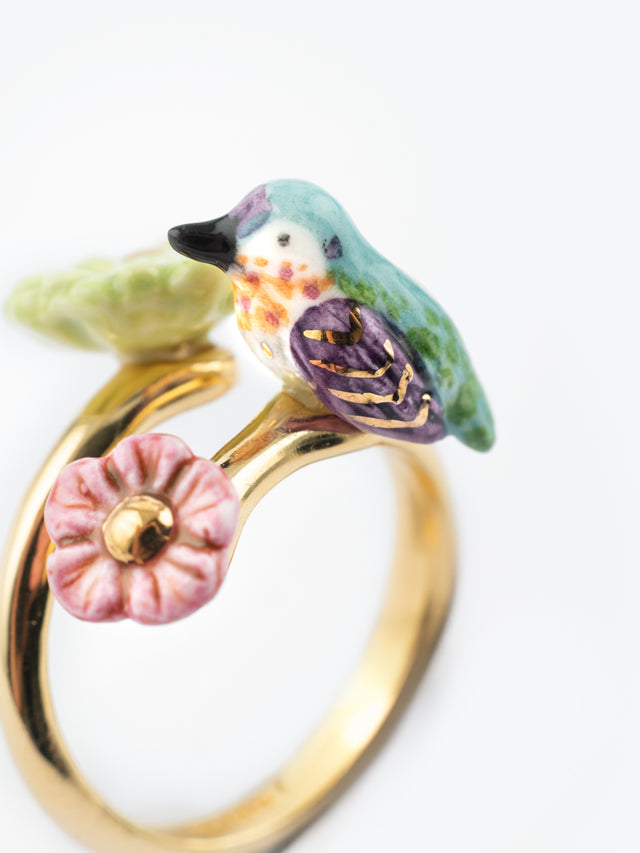 Nach Bijoux Bague Ajustable Colibri D'Anna Et Fleurs