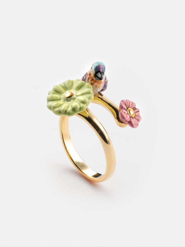 nach bijoux Bague ajustable colibri d'Anna et fleurs