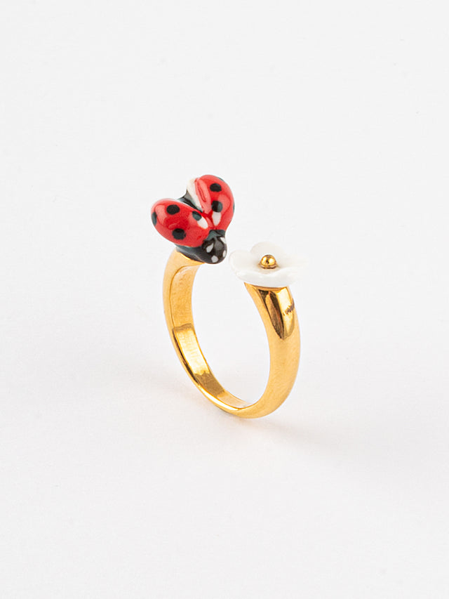 nach bijoux Bague FaceToFace coccinelle & fleur blanche
