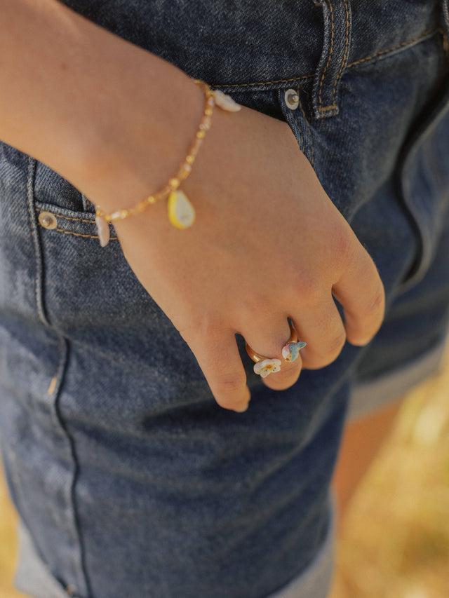 Nach Bijoux Bague FaceToFace Oiseau Bleu & Fleur De Poirier