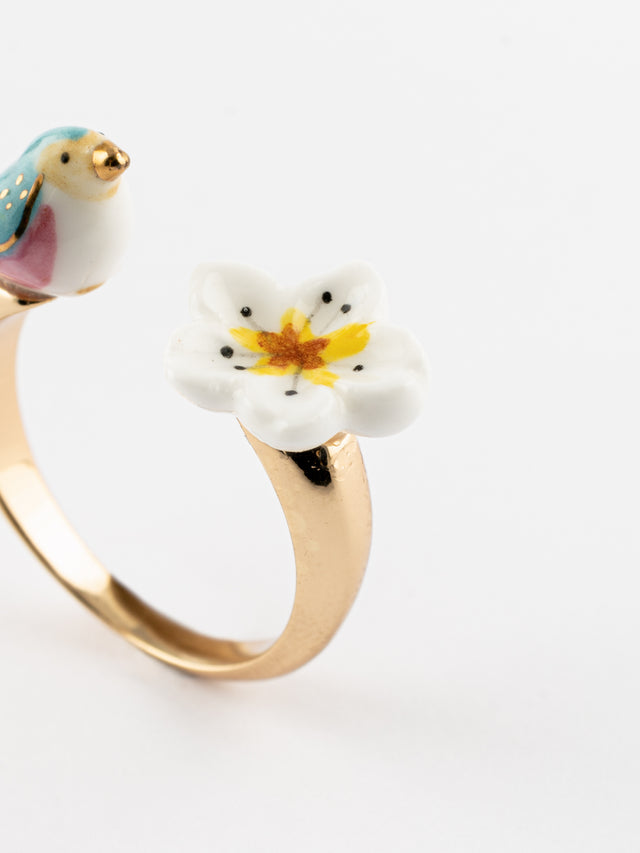 Nach Bijoux Bague FaceToFace Oiseau Bleu & Fleur De Poirier