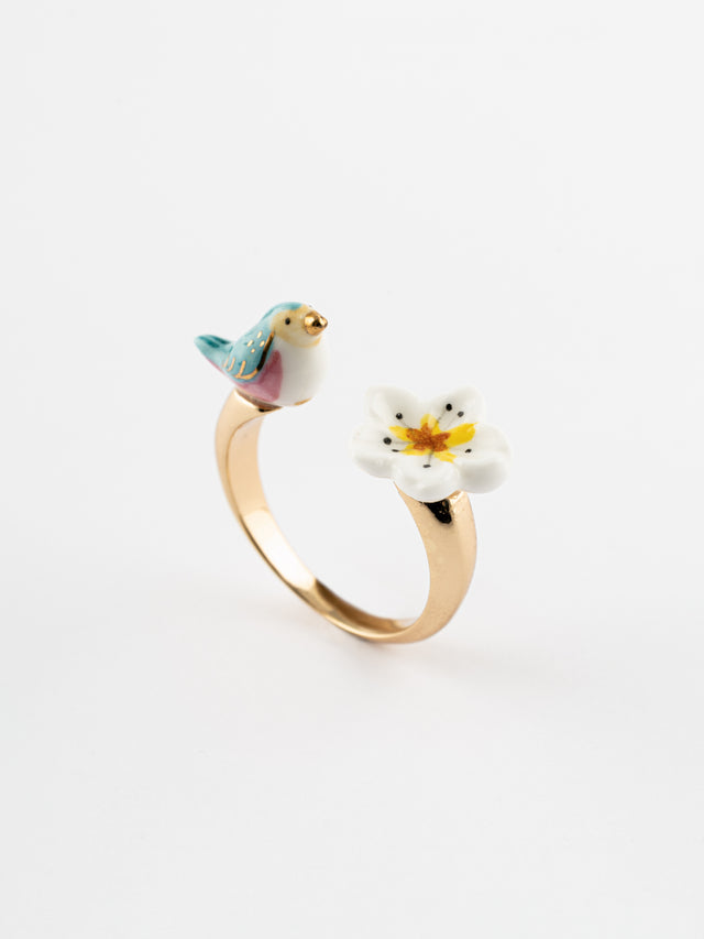 nach bijoux Bague FaceToFace oiseau bleu & fleur de poirier
