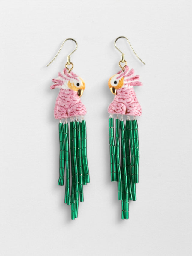 nach bijoux Boucles d'oreilles cacatoès & perles vertes