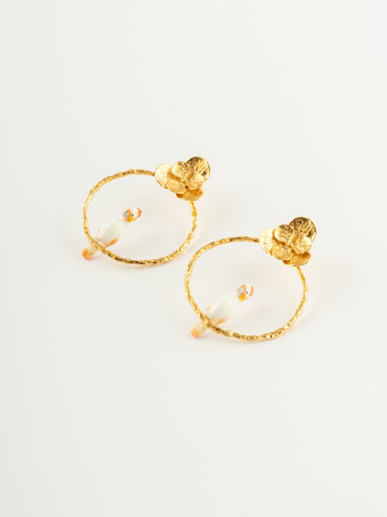 nach bijoux Boucles d'oreilles cacatoès sur cercle fleuri - Capsule anniversaire