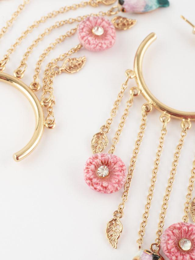 Nach Bijoux Boucles D'oreilles Chaînes Chardons Et Oiseau
