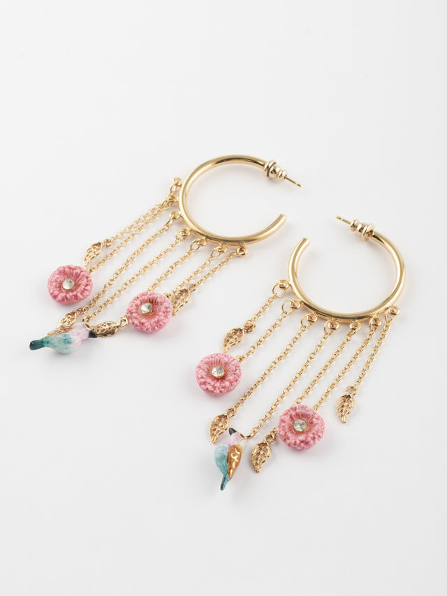 nach bijoux Boucles d'oreilles chaînes chardons et oiseau