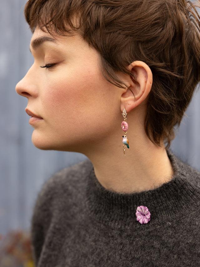 Nach Bijoux Boucles D'oreilles Chardon Oiseau & Feuille