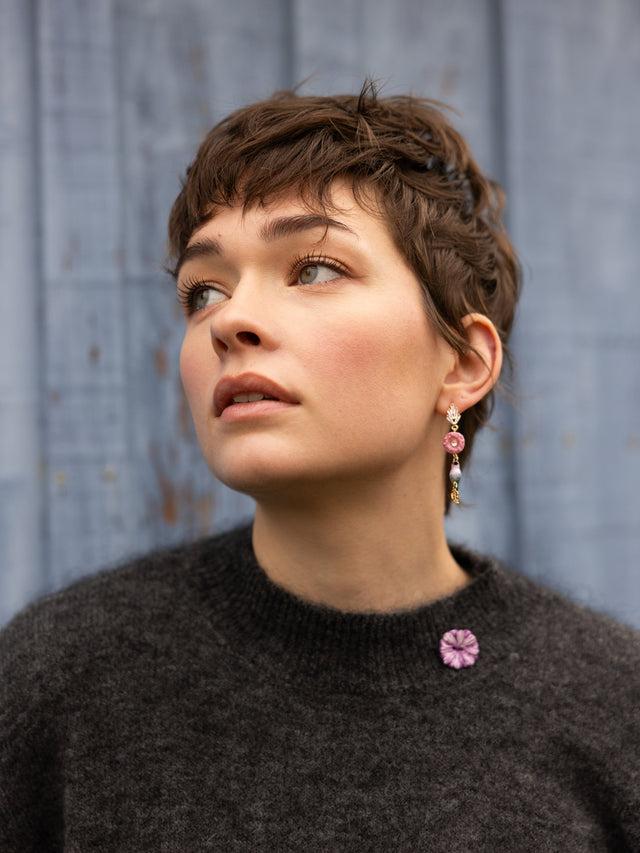 Nach Bijoux Boucles D'oreilles Chardon Oiseau & Feuille