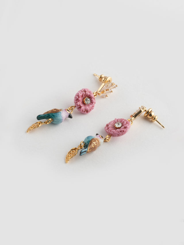 nach bijoux Boucles d'oreilles chardon oiseau & feuille