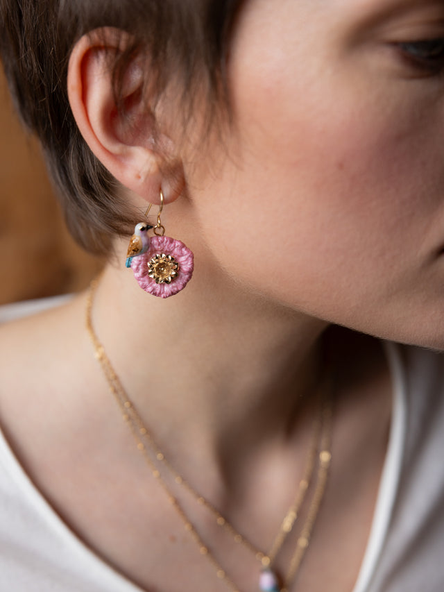 Nach Bijoux Boucles D'oreilles Chardon & Oiseau Rollier