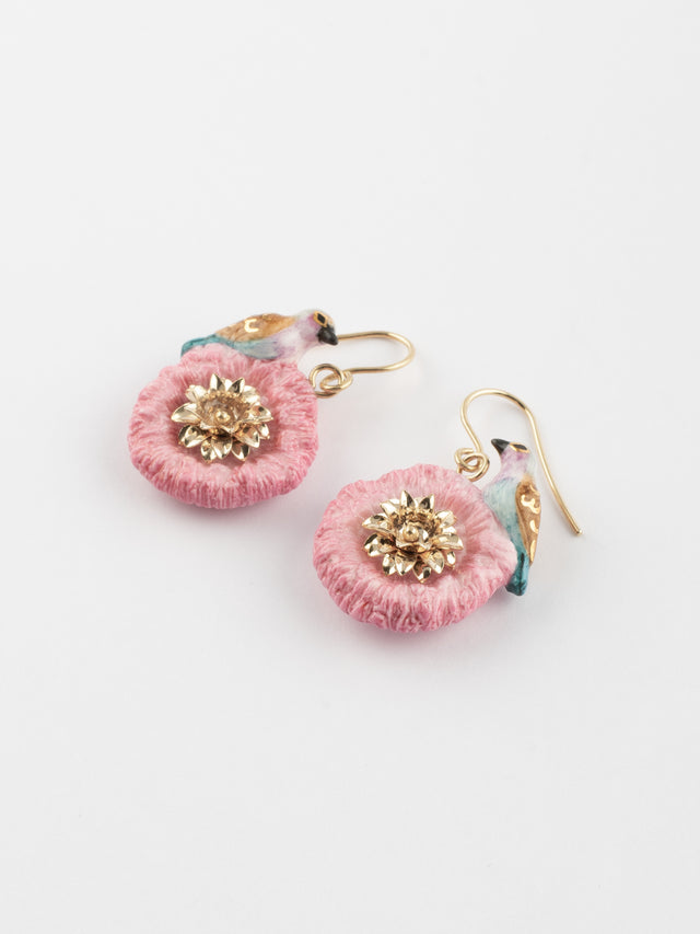 nach bijoux Boucles d'oreilles chardon & oiseau Rollier