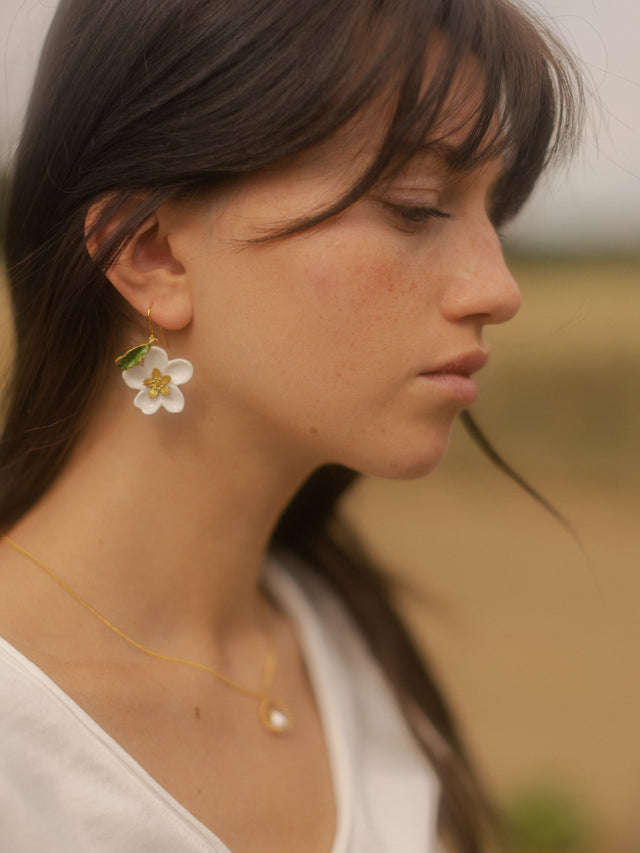 Nach Bijoux Boucles D'oreilles Fleur De Poirier Poire & Feuille