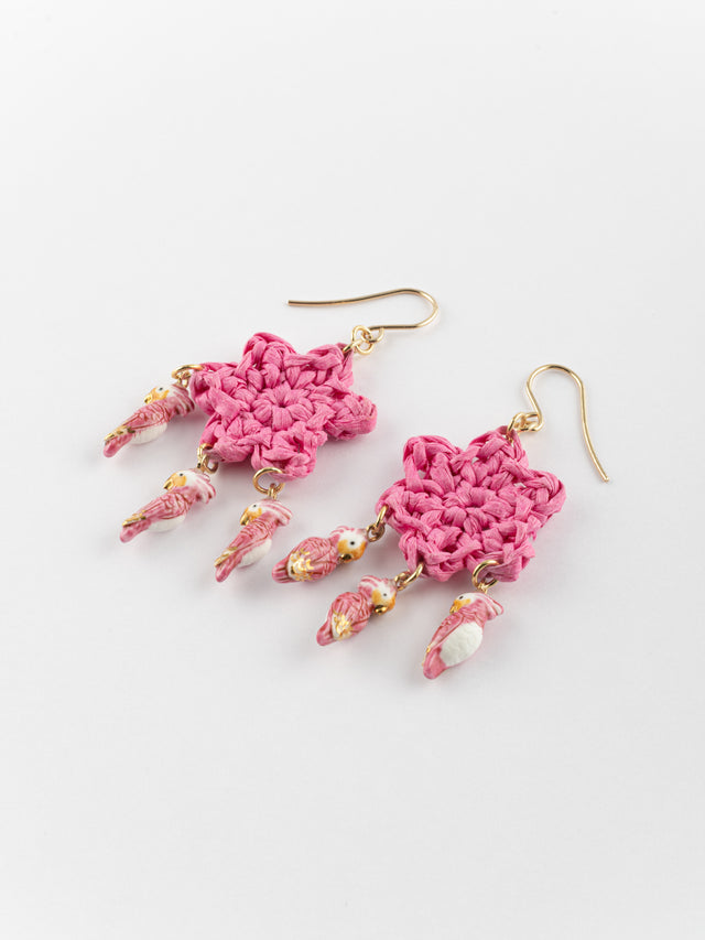 Nach Bijoux Boucles D'oreilles Fleur En Raphia & Cacatoès
