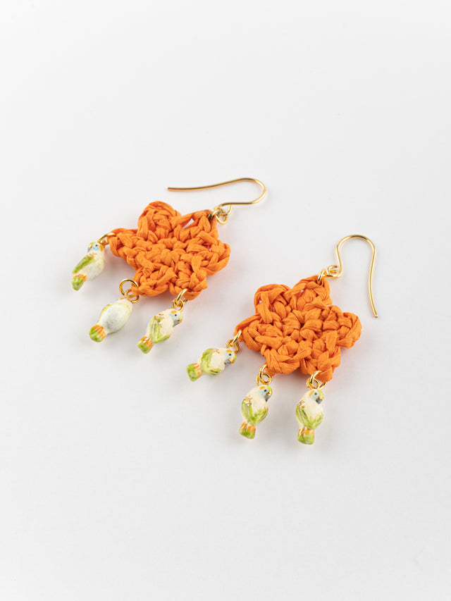 Nach Bijoux Boucles D'oreilles Fleur En Raphia & Perruches