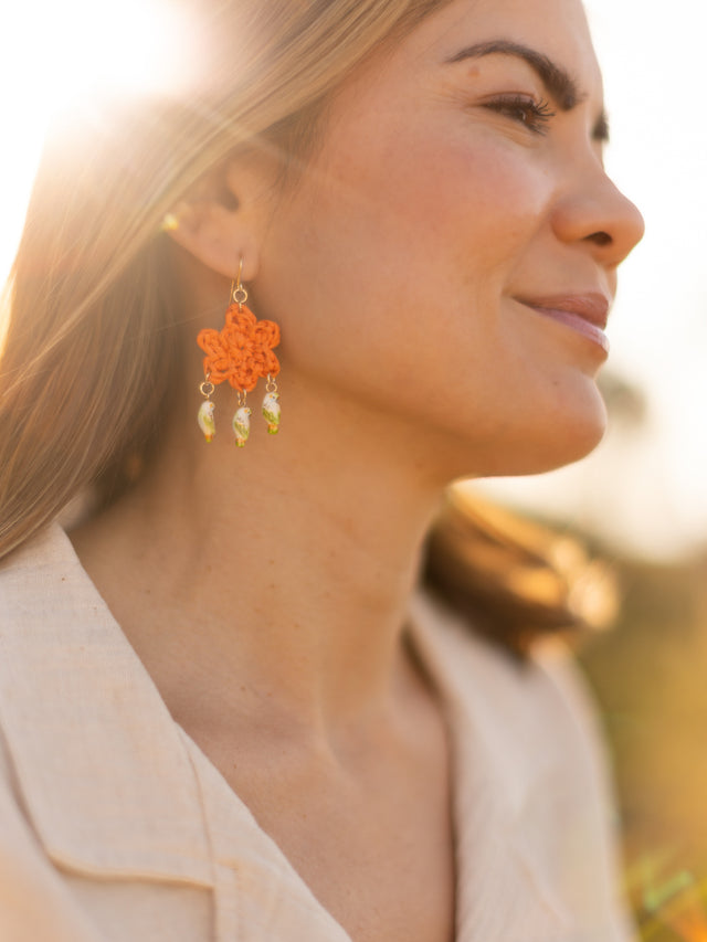 Nach Bijoux Boucles D'oreilles Fleur En Raphia & Perruches