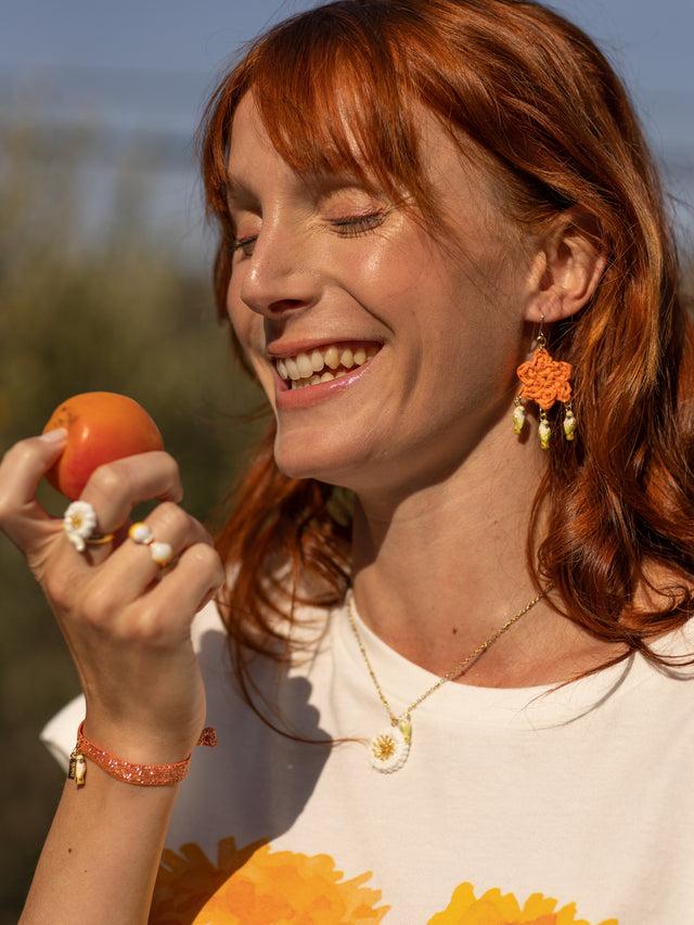 Nach Bijoux Boucles D'oreilles Fleur En Raphia & Perruches