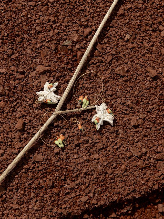 Nach Bijoux Boucles D'oreilles Guêpiers D'Afrique Sur Palmiers Blancs & Dorés