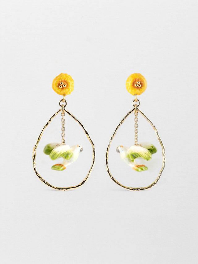 nach bijoux Boucles d'oreilles martelées pissenlit & perruche