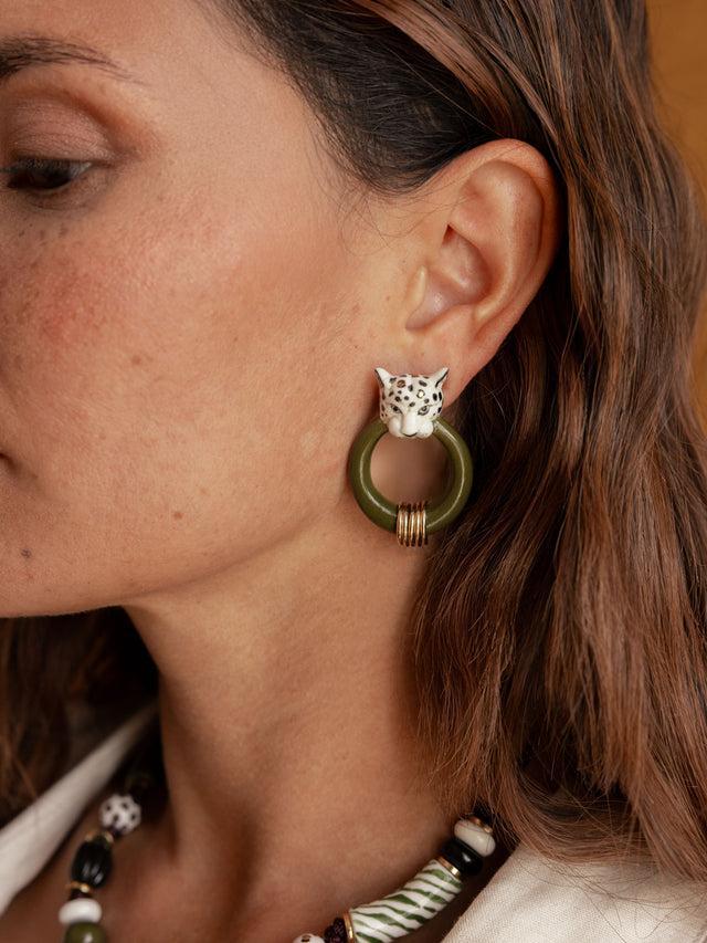 Nach Bijoux Boucles D'oreilles Morsure Du Léopard Blanc & Doré