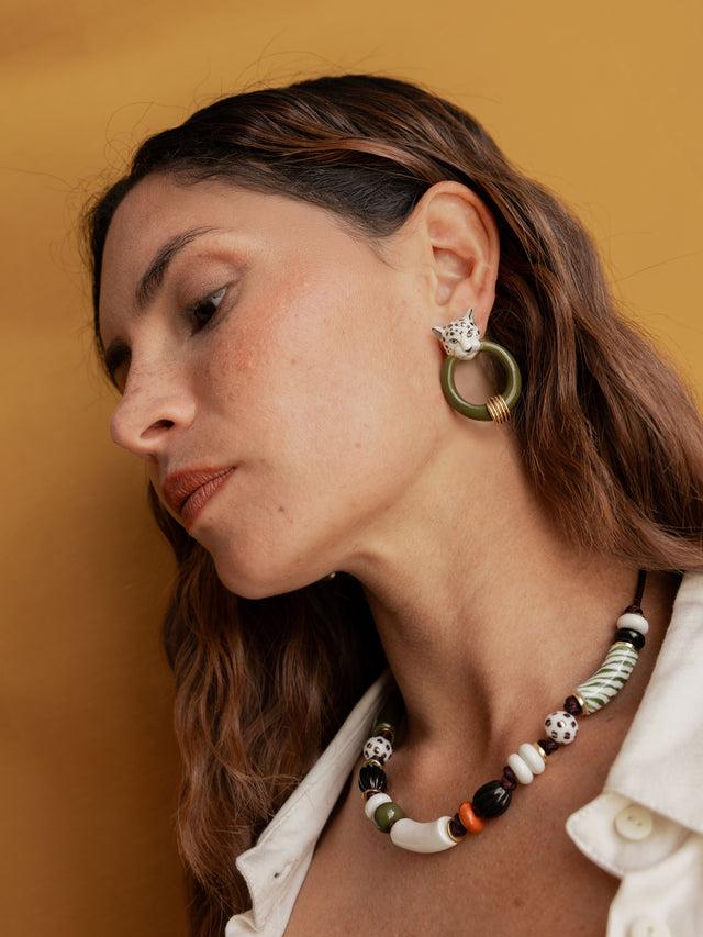 Nach Bijoux Boucles D'oreilles Morsure Du Léopard Blanc & Doré