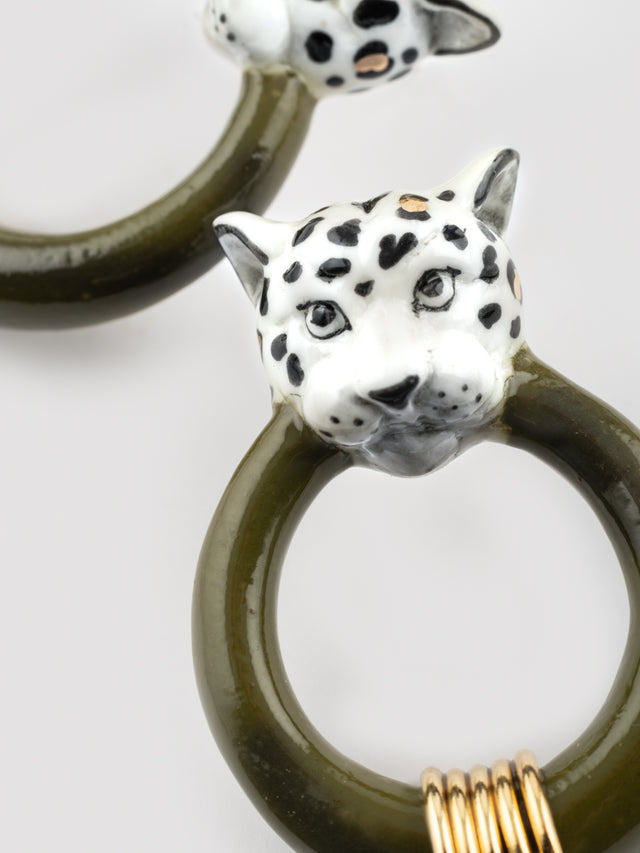 Nach Bijoux Boucles D'oreilles Morsure Du Léopard Blanc & Doré