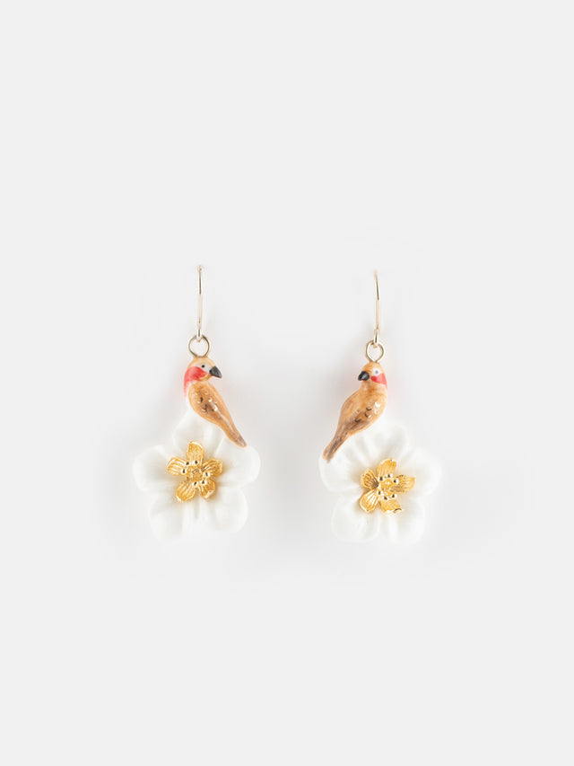Nach Bijoux Boucles D'oreilles Oiseau Linotte Sur Fleur - Il était Une Fois