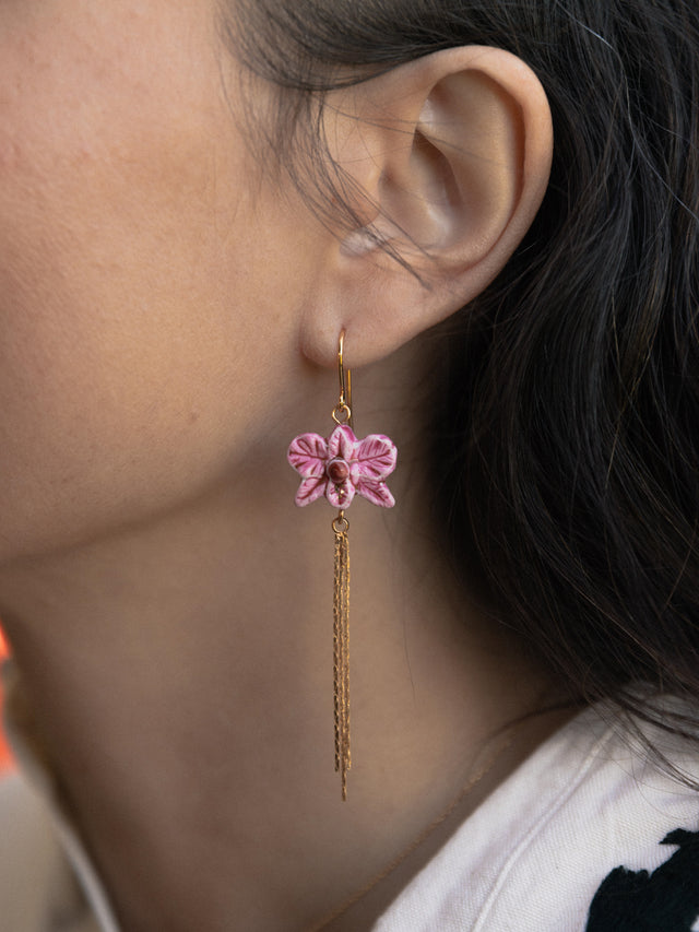 Nach Bijoux Boucles D'oreilles Orchidée Rose Avec Franges