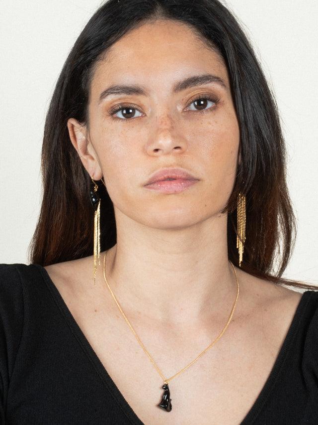 Nach Bijoux Boucles D'oreilles Panthère Noire à Franges
