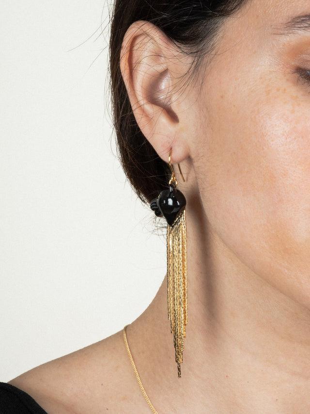 Nach Bijoux Boucles D'oreilles Panthère Noire à Franges