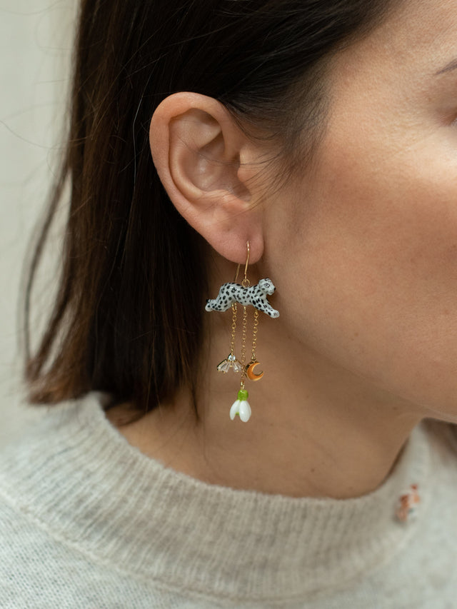 Nach Bijoux Boucles D'oreilles Panthère Perce-neige & Lune - Etincelle