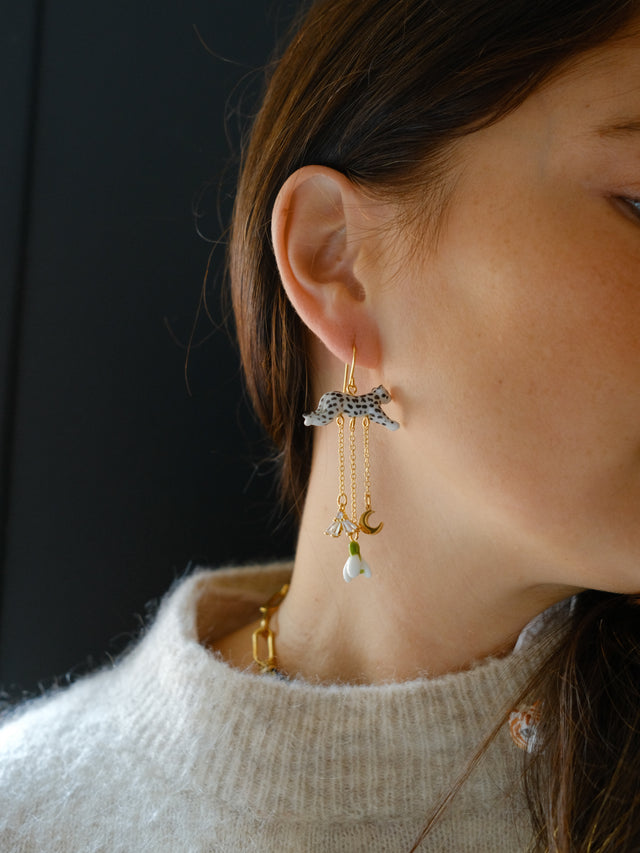 Nach Bijoux Boucles D'oreilles Panthère Perce-neige & Lune - Etincelle