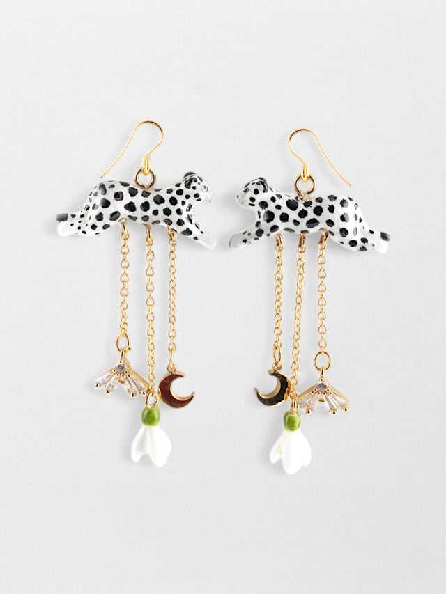 nach bijoux Boucles d'oreilles panthère perce-neige & lune - Etincelle